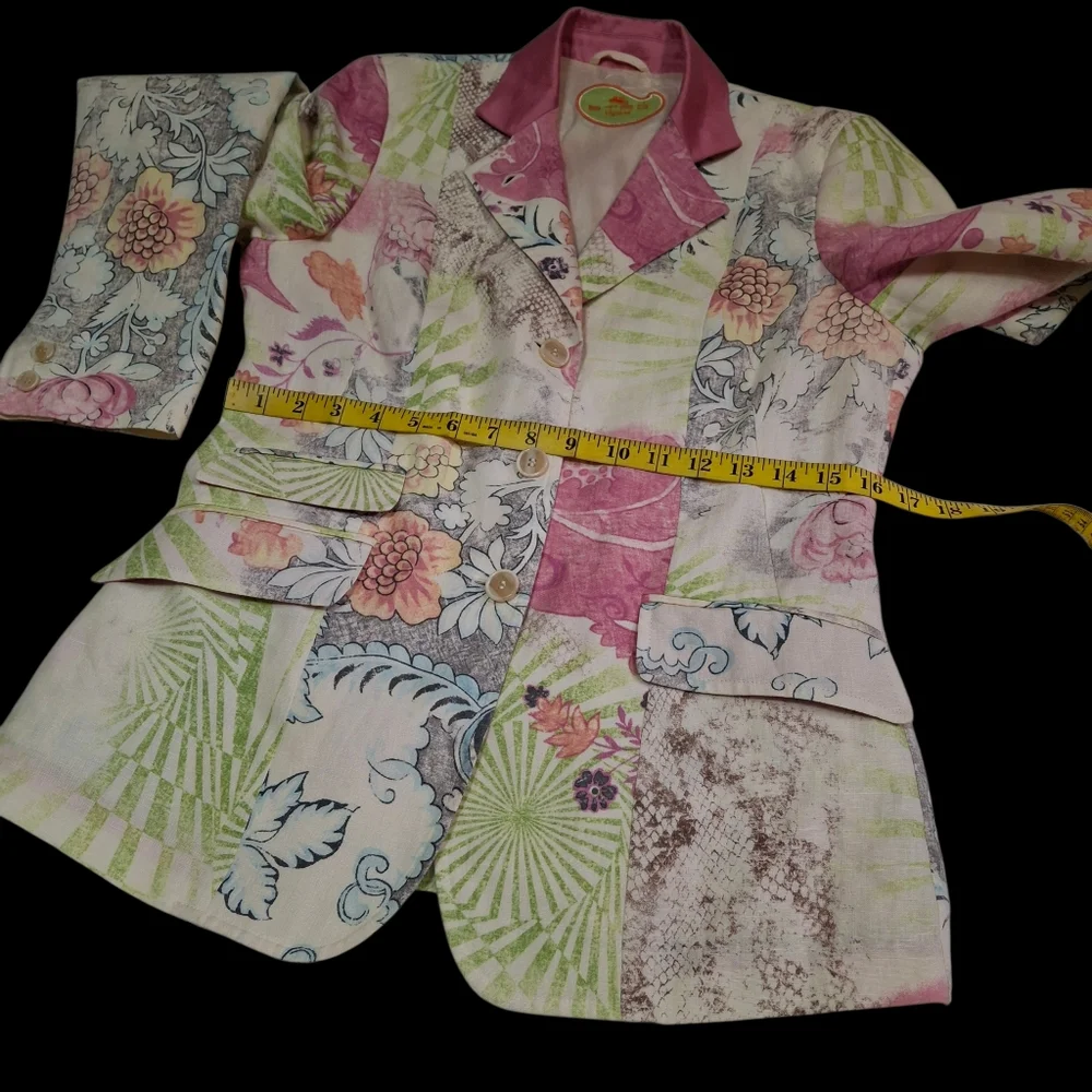 Vintage Etro Milano Floral Print Paisley Linen Blazer Women Size 8US / 44IT - Picture 12 of 16